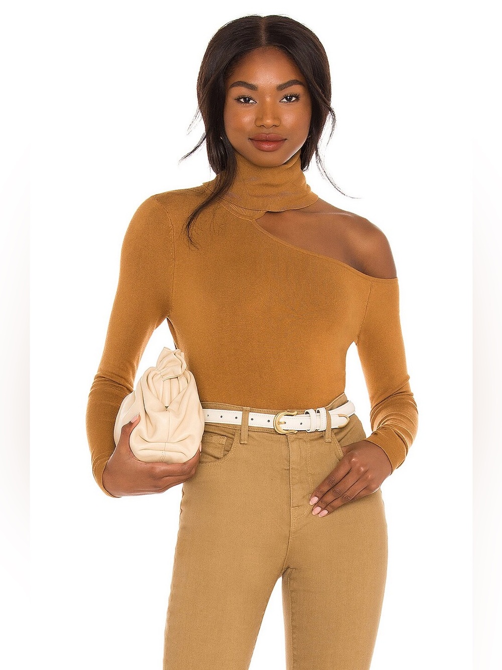 L'AGENCE Nicky Cut out Lightweight Turtleneck Sweater in Ginger. Medium